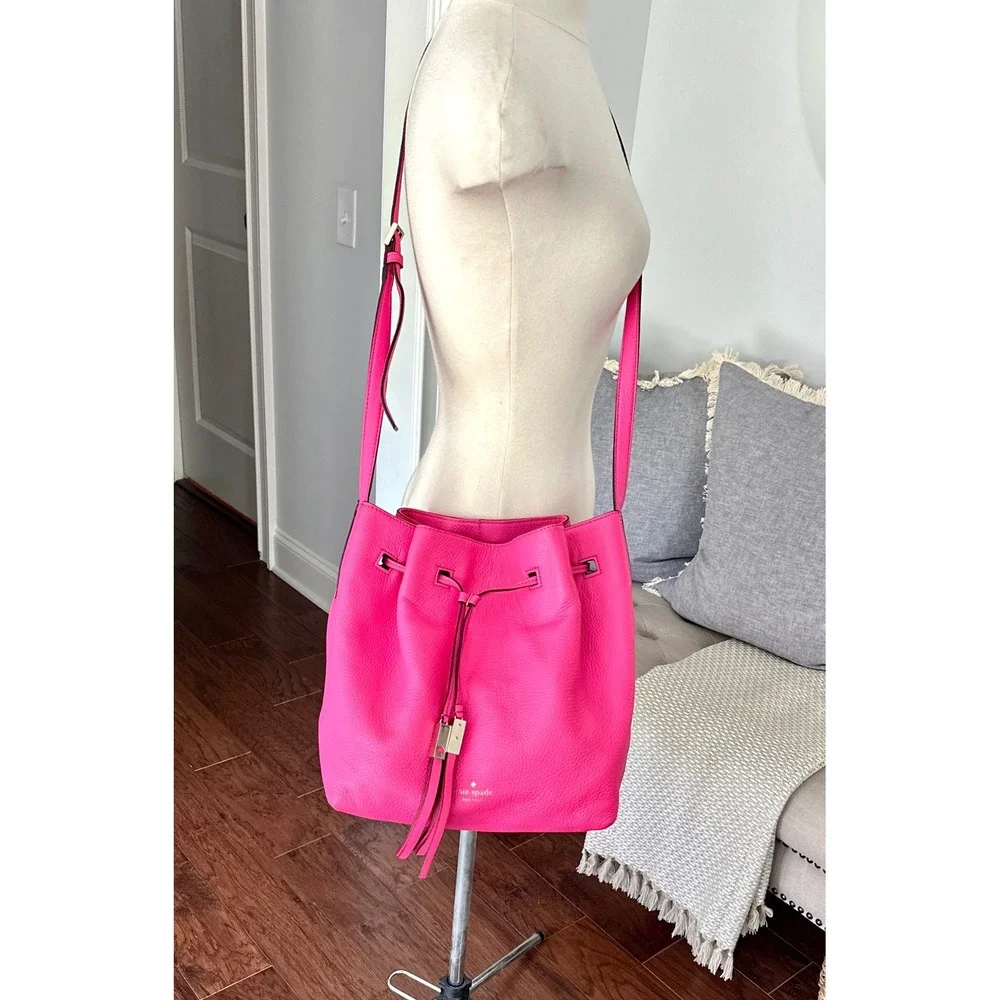 Kate Spade New York Hot Pink Pebbled Leather Drawstring Bucket Bag Crossbody